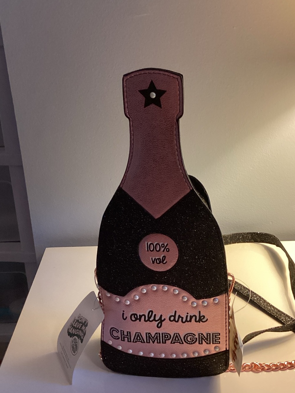 Pink Champagne Bottle Crossbody Bag by